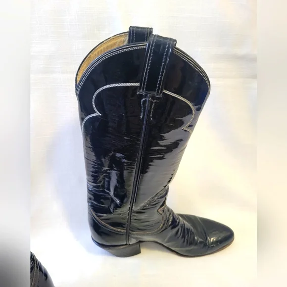 Vtg. Tony Lama Black Patent Leather Cowboy Boots size 6A
